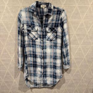 Cloth & Stone Plaid Button Down Tunic Dress Top XS